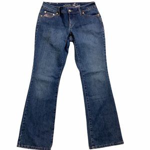 Style & Co Jeans Women's Rhinestones Boot Cut Blue Denim Size 4P Curvy Fit